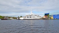 Feadship custom made motor yacht Hampshire II leaves the construction shed